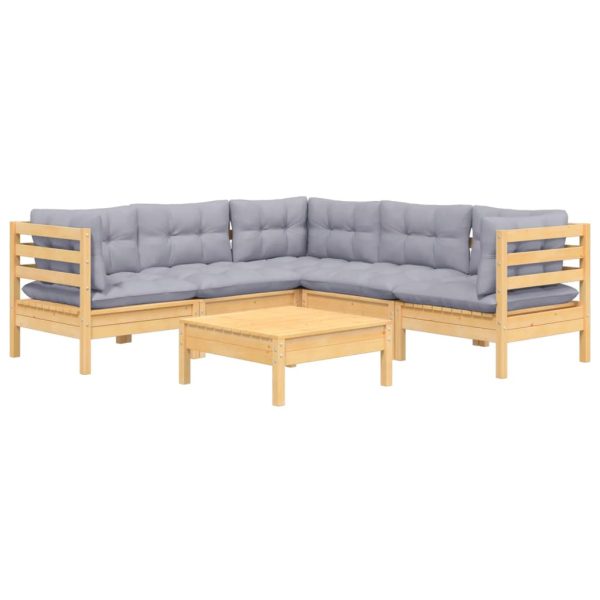 Loungeset Met Grijze Kussens Grenenhout - Afbeelding 3