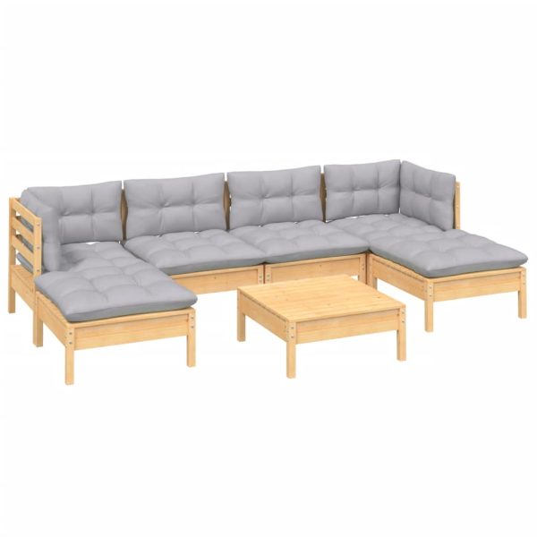 Loungeset Met Grijze Kussens Grenenhout - Afbeelding 3