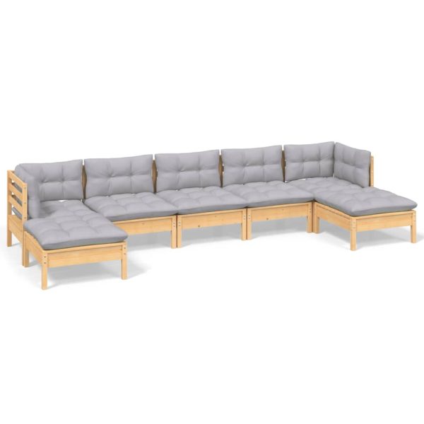 Loungeset Met Grijze Kussens Grenenhout - Afbeelding 2