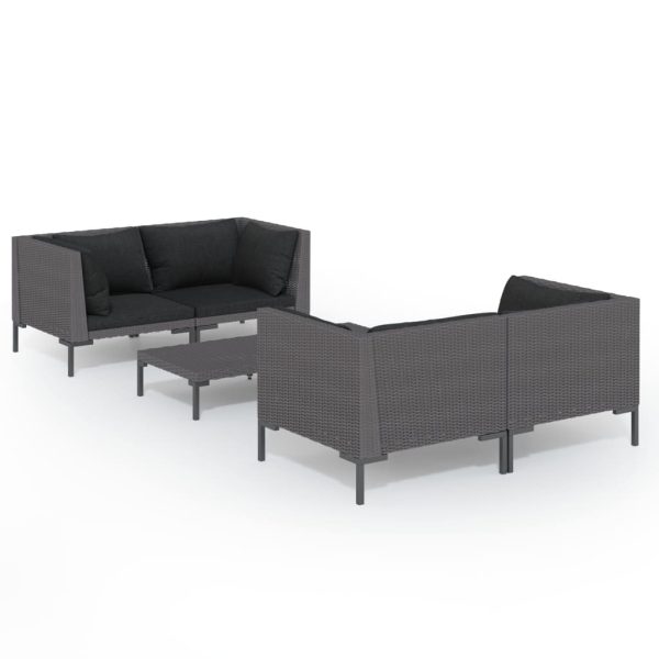 5-Delige Loungeset Met Kussens Poly Rattan Donkergrijs - Afbeelding 2