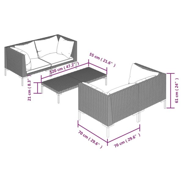 5-Delige Loungeset Met Kussens Poly Rattan Donkergrijs - Afbeelding 7