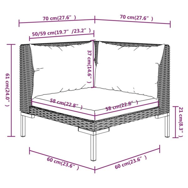 5-Delige Loungeset Met Kussens Poly Rattan Donkergrijs - Afbeelding 8