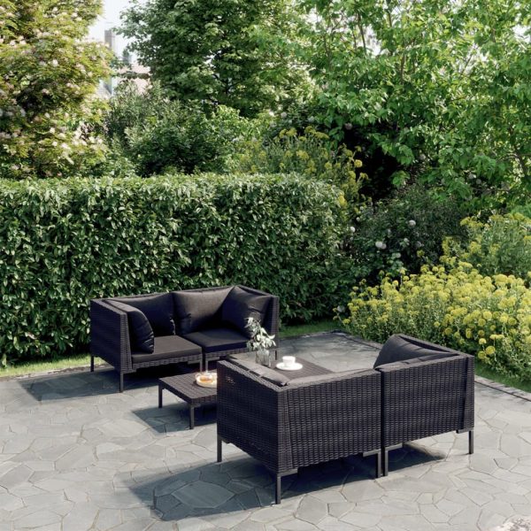 5-Delige Loungeset Met Kussens Poly Rattan Donkergrijs