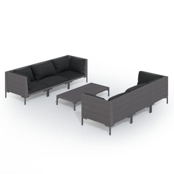 7-Delige Loungeset Met Kussens Poly Rattan Donkergrijs - Afbeelding 2