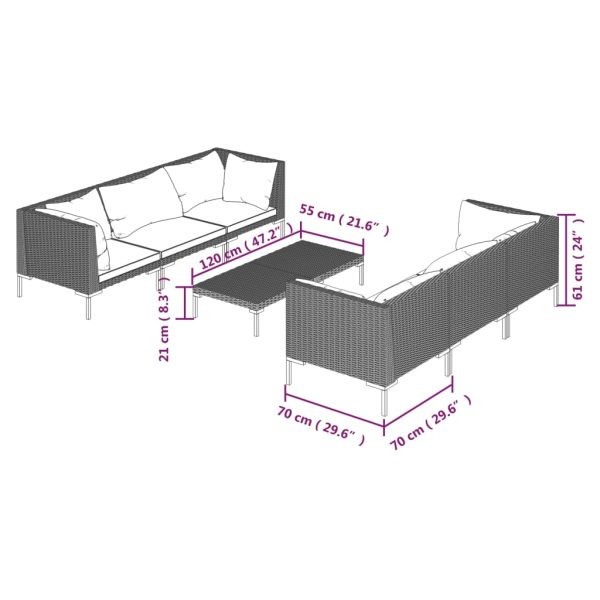 7-Delige Loungeset Met Kussens Poly Rattan Donkergrijs - Afbeelding 9