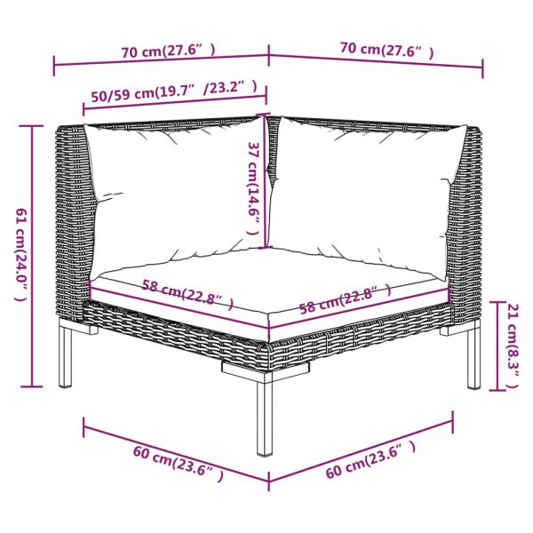 7-Delige Loungeset Met Kussens Poly Rattan Donkergrijs - Afbeelding 11