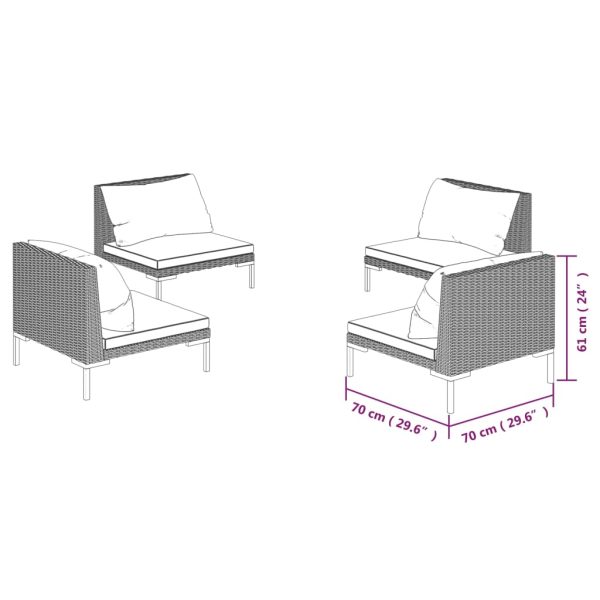 4-Delige Loungeset Met Kussens Poly Rattan Donkergrijs - Afbeelding 5