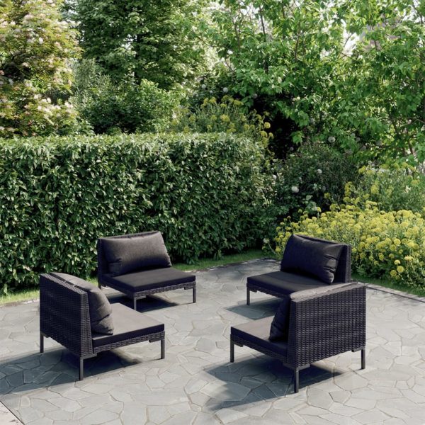 4-Delige Loungeset Met Kussens Poly Rattan Donkergrijs