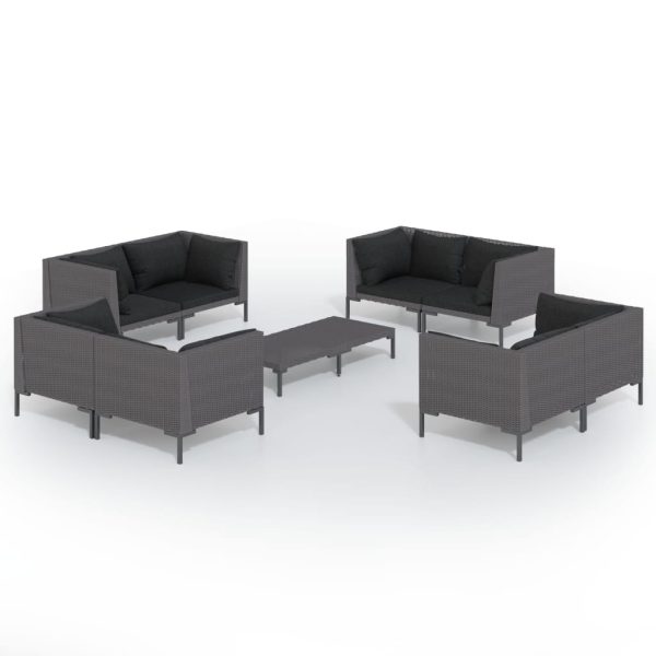 9-Delige Loungeset Met Kussens Poly Rattan Donkergrijs - Afbeelding 2