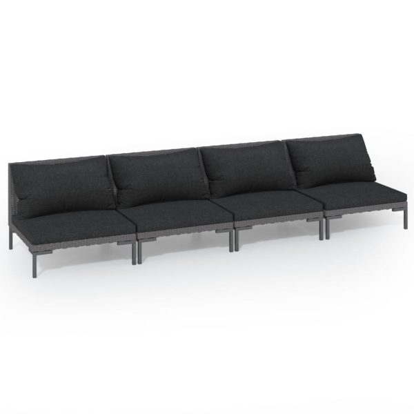 4-Delige Loungeset Met Kussens Poly Rattan Donkergrijs - Afbeelding 2