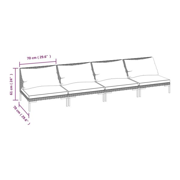 4-Delige Loungeset Met Kussens Poly Rattan Donkergrijs - Afbeelding 5