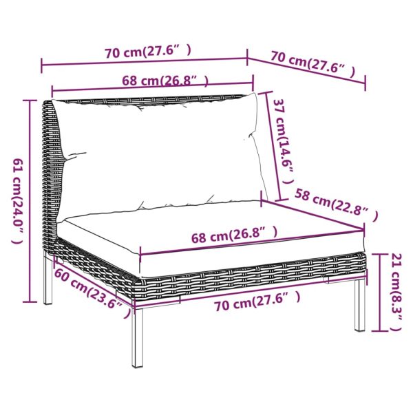 4-Delige Loungeset Met Kussens Poly Rattan Donkergrijs - Afbeelding 6