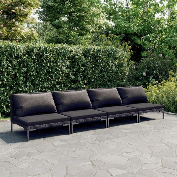 4-Delige Loungeset Met Kussens Poly Rattan Donkergrijs