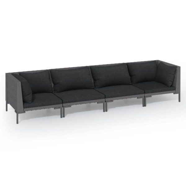 4-Delige Loungeset Met Kussens Poly Rattan Donkergrijs - Afbeelding 2