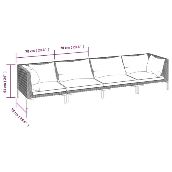 4-Delige Loungeset Met Kussens Poly Rattan Donkergrijs - Afbeelding 7