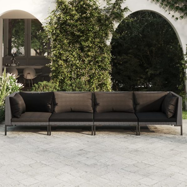 4-Delige Loungeset Met Kussens Poly Rattan Donkergrijs