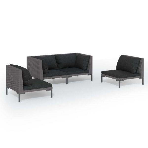 4-Delige Loungeset Met Kussens Poly Rattan Donkergrijs - Afbeelding 2