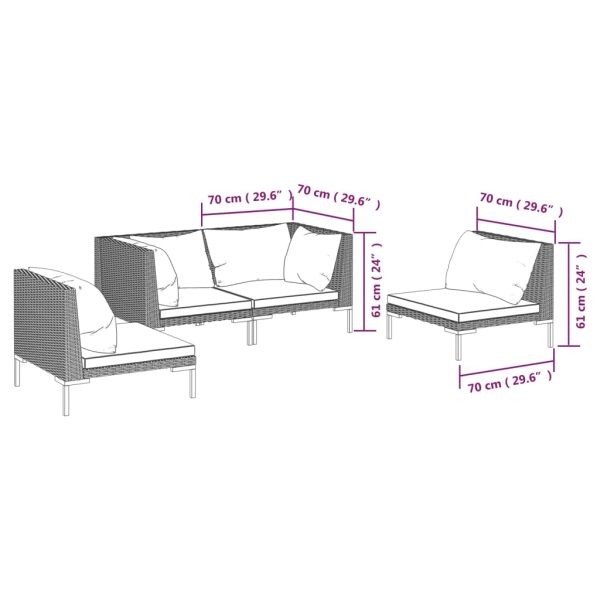 4-Delige Loungeset Met Kussens Poly Rattan Donkergrijs - Afbeelding 7