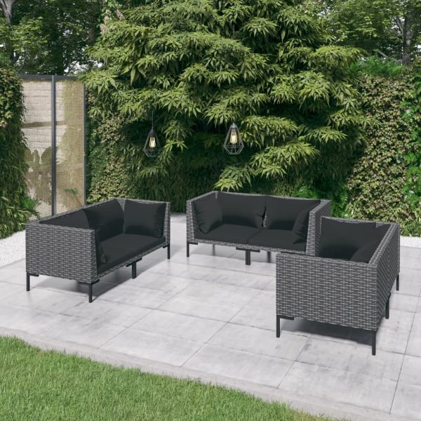 6-Delige Loungeset Met Kussens Poly Rattan Donkergrijs