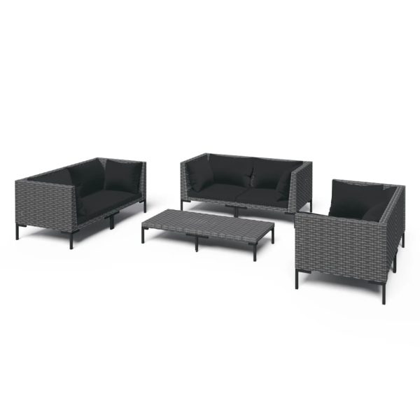 7-Delige Loungeset Met Kussens Poly Rattan Donkergrijs - Afbeelding 2