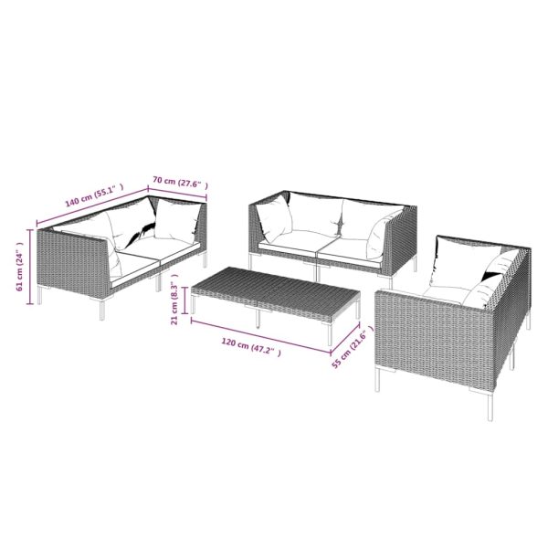 7-Delige Loungeset Met Kussens Poly Rattan Donkergrijs - Afbeelding 7