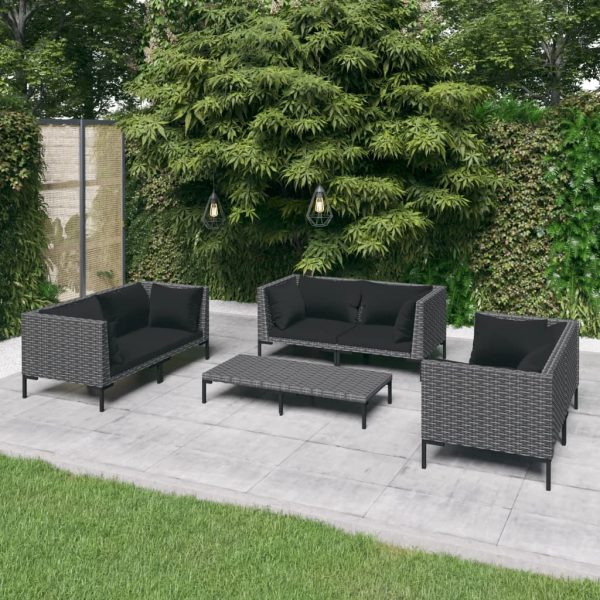 7-Delige Loungeset Met Kussens Poly Rattan Donkergrijs