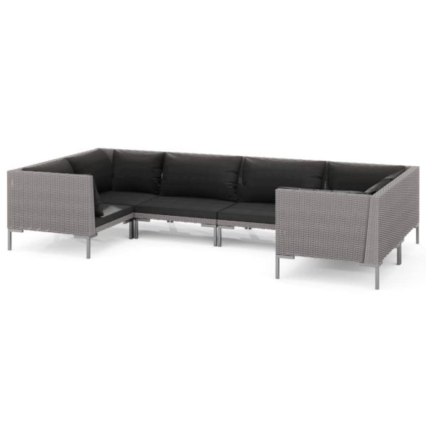 6-Delige Loungeset Met Kussens Poly Rattan Donkergrijs - Afbeelding 2