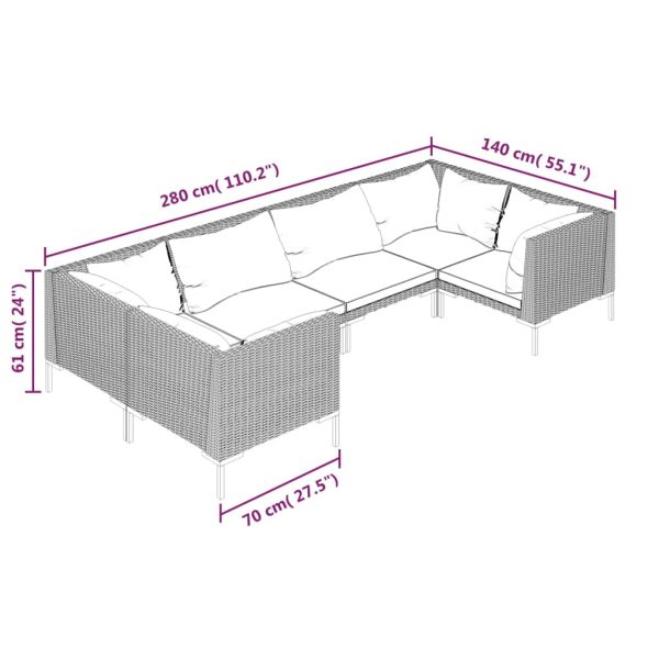 6-Delige Loungeset Met Kussens Poly Rattan Donkergrijs - Afbeelding 7