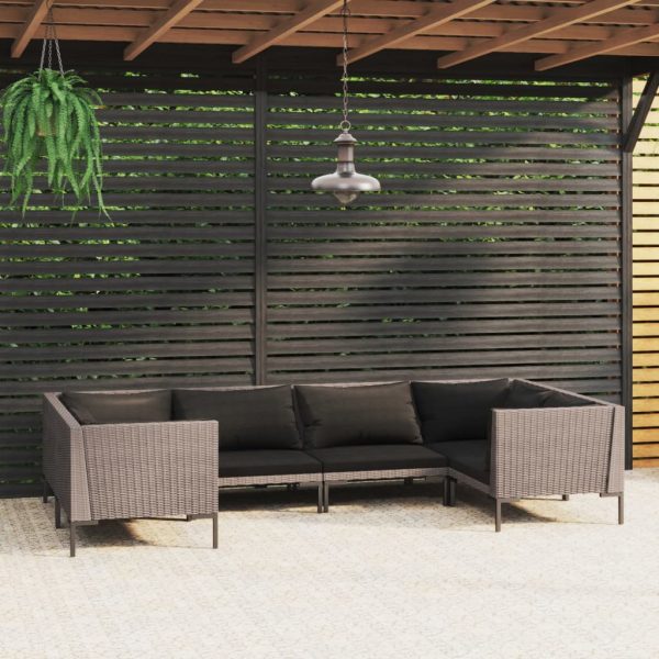 6-Delige Loungeset Met Kussens Poly Rattan Donkergrijs