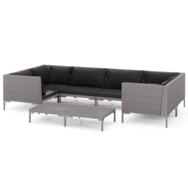 7-Delige Loungeset Met Kussens Poly Rattan Donkergrijs - Afbeelding 2