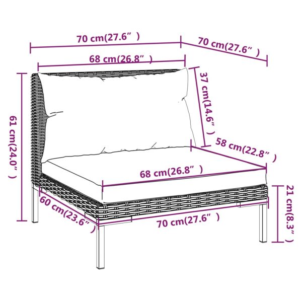 7-Delige Loungeset Met Kussens Poly Rattan Donkergrijs - Afbeelding 10