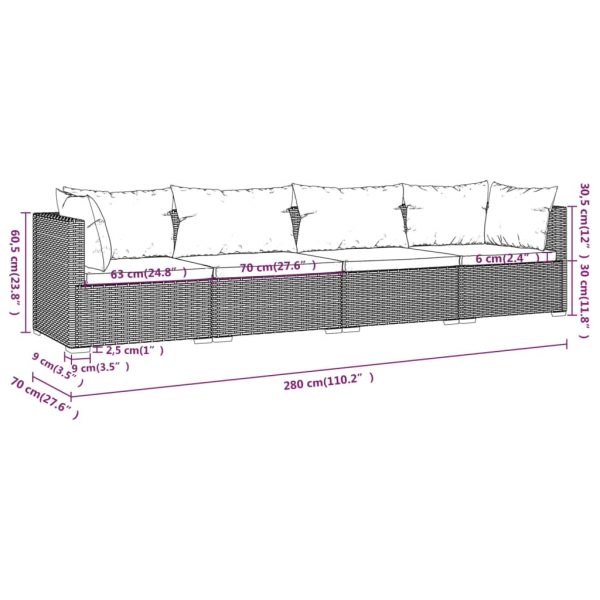 4-Delige Loungeset Met Kussens Poly Rattan - Afbeelding 7