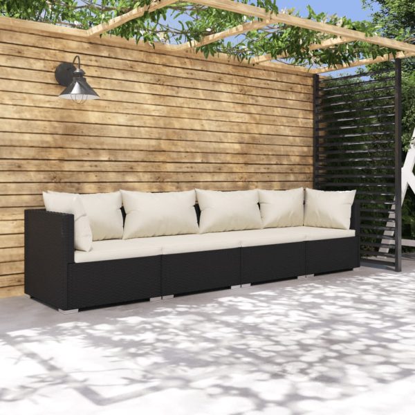 4-Delige Loungeset Met Kussens Poly Rattan