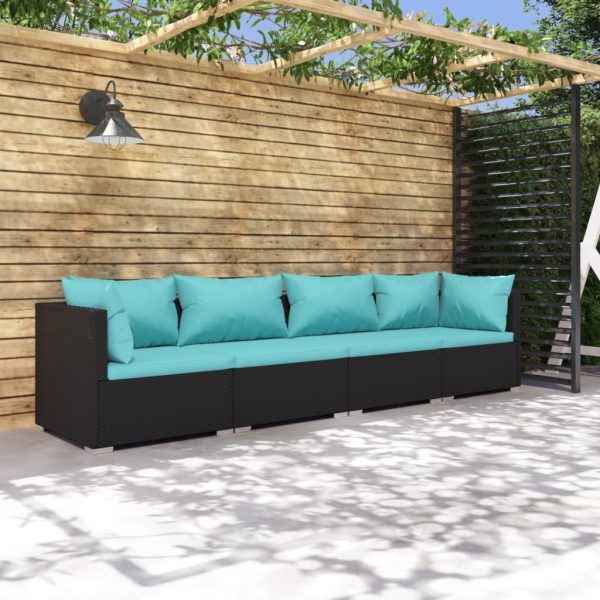 4-Delige Loungeset Met Kussens Poly Rattan - Afbeelding 11