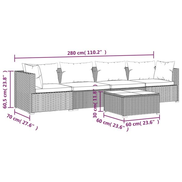 5-Delige Loungeset Met Kussens Poly Rattan - Afbeelding 9