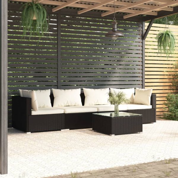 5-Delige Loungeset Met Kussens Poly Rattan