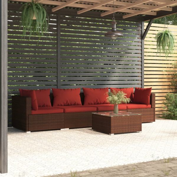 5-Delige Loungeset Met Kussens Poly Rattan - Afbeelding 14