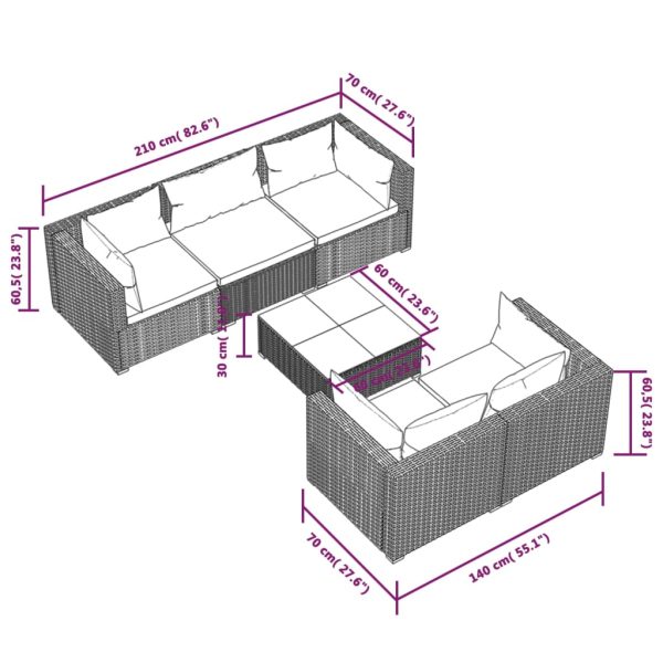 6-Delige Loungeset Met Kussens Poly Rattan - Afbeelding 9