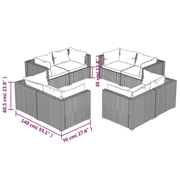 8-Delige Loungeset Met Kussens Poly Rattan - Afbeelding 5