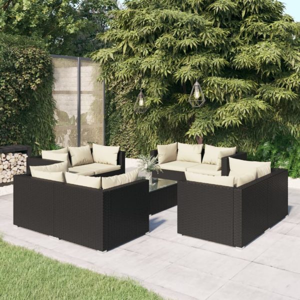 9-Delige Loungeset Met Kussens Poly Rattan