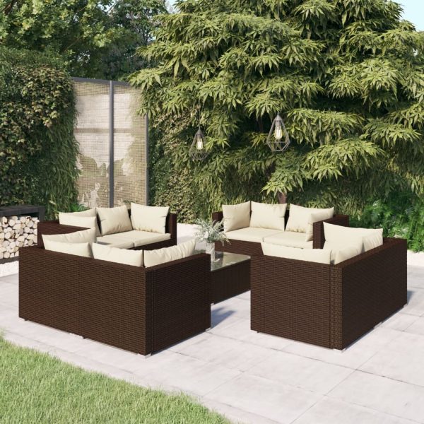 9-Delige Loungeset Met Kussens Poly Rattan - Afbeelding 10