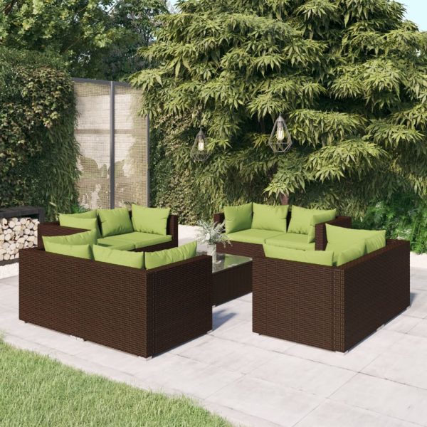 9-Delige Loungeset Met Kussens Poly Rattan - Afbeelding 12