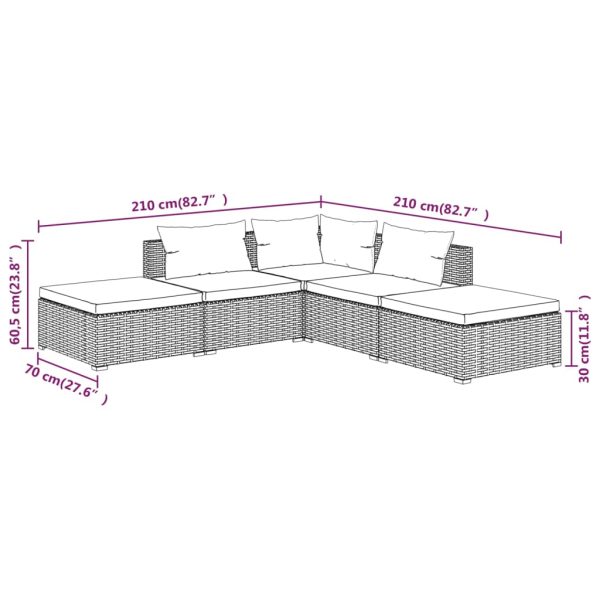 5-Delige Loungeset Met Kussens Poly Rattan - Afbeelding 6