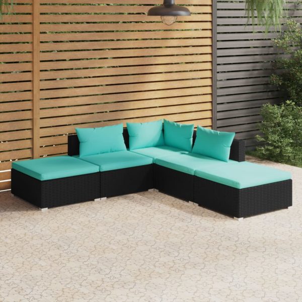 5-Delige Loungeset Met Kussens Poly Rattan