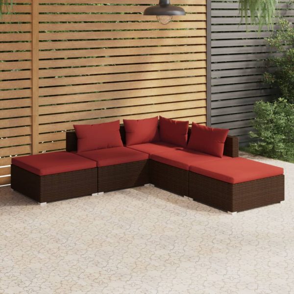 5-Delige Loungeset Met Kussens Poly Rattan - Afbeelding 10