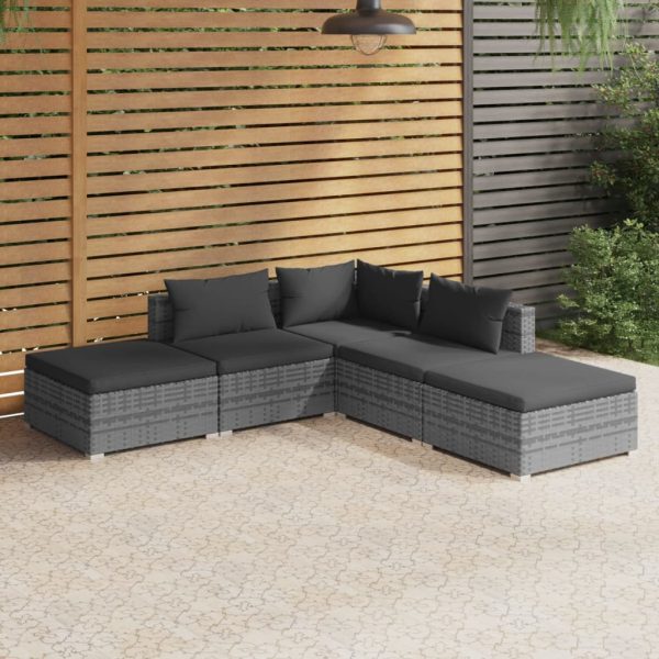 5-Delige Loungeset Met Kussens Poly Rattan - Afbeelding 12