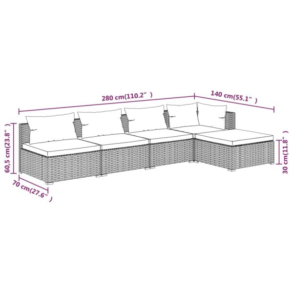 5-Delige Loungeset Met Kussens Poly Rattan - Afbeelding 6