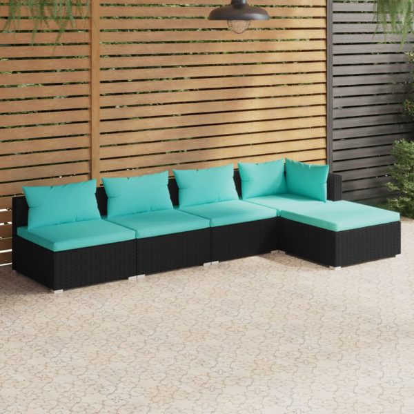 5-Delige Loungeset Met Kussens Poly Rattan