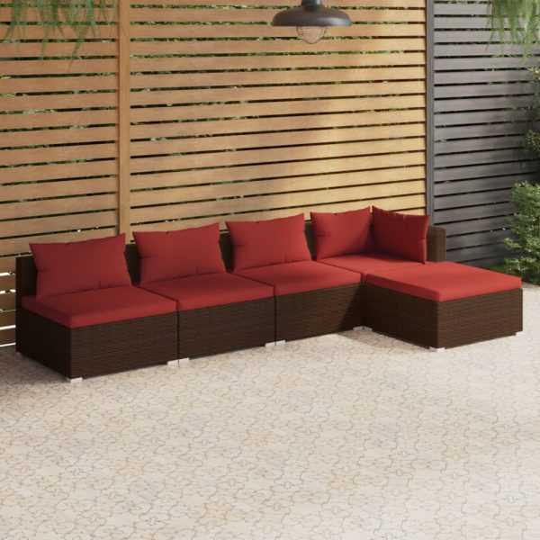 5-Delige Loungeset Met Kussens Poly Rattan - Afbeelding 10