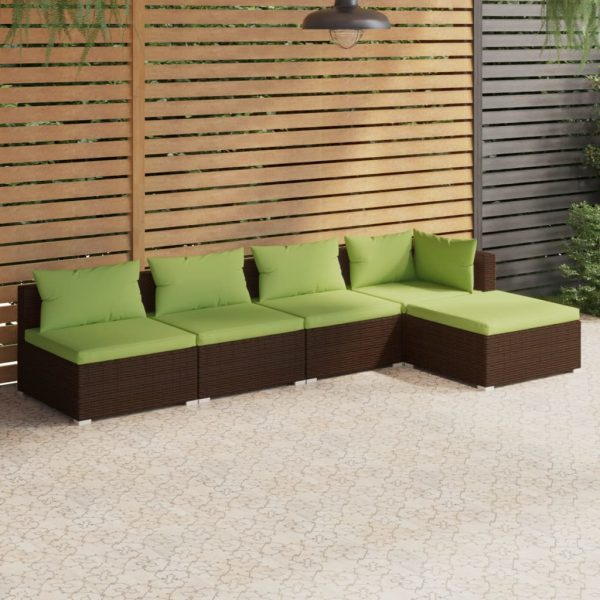 5-Delige Loungeset Met Kussens Poly Rattan - Afbeelding 11